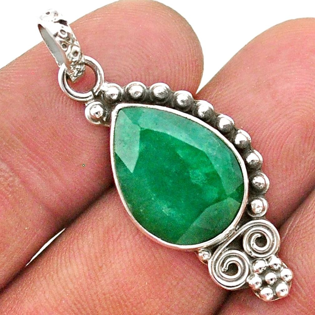 9.18cts natural green emerald pear 925 sterling silver pendant jewelry t40832