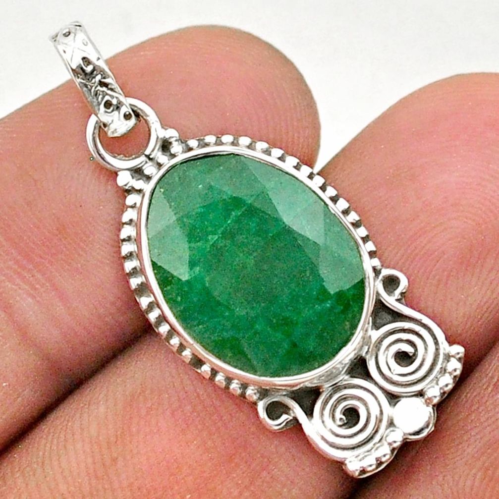 7.96cts natural green emerald pear 925 sterling silver pendant jewelry t40833