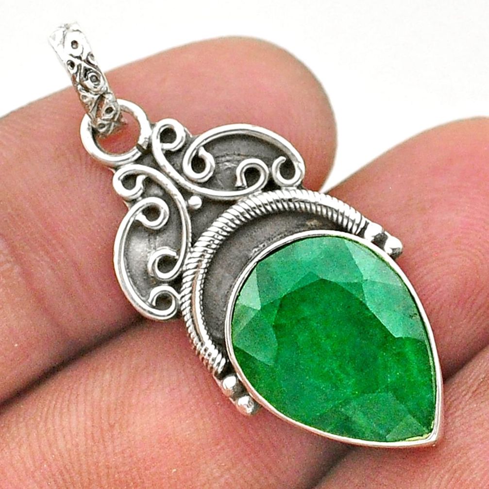 9.33cts natural green emerald pear 925 sterling silver pendant jewelry t40836