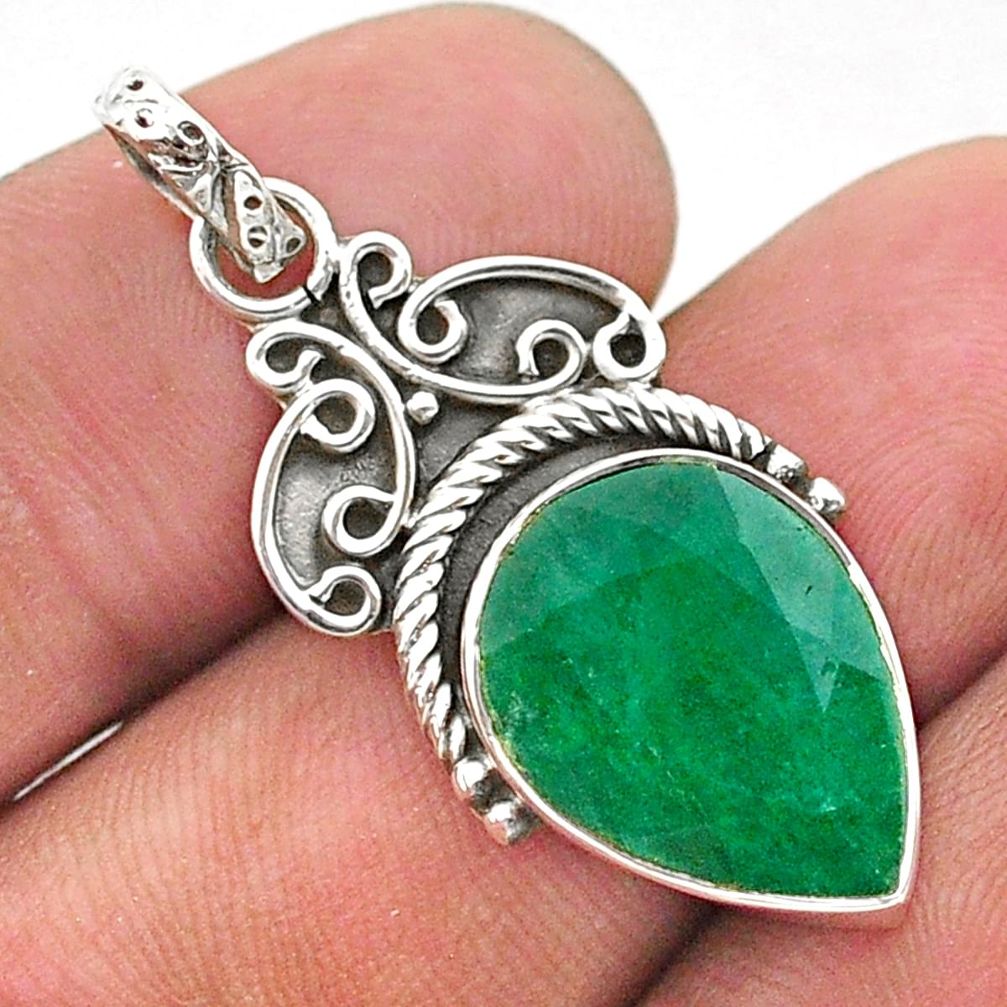 8.79cts natural green emerald pear 925 sterling silver pendant jewelry t40839