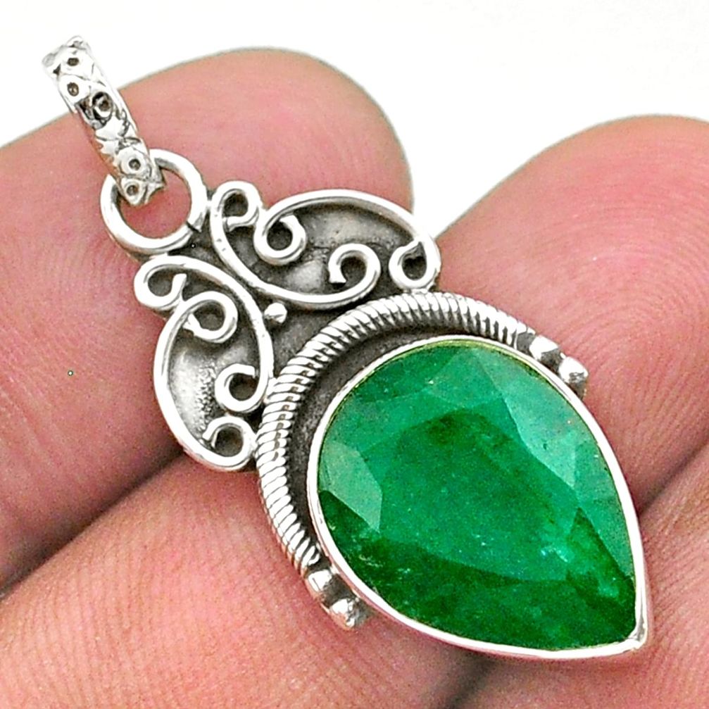 8.34cts natural green emerald pear 925 sterling silver pendant jewelry t40845