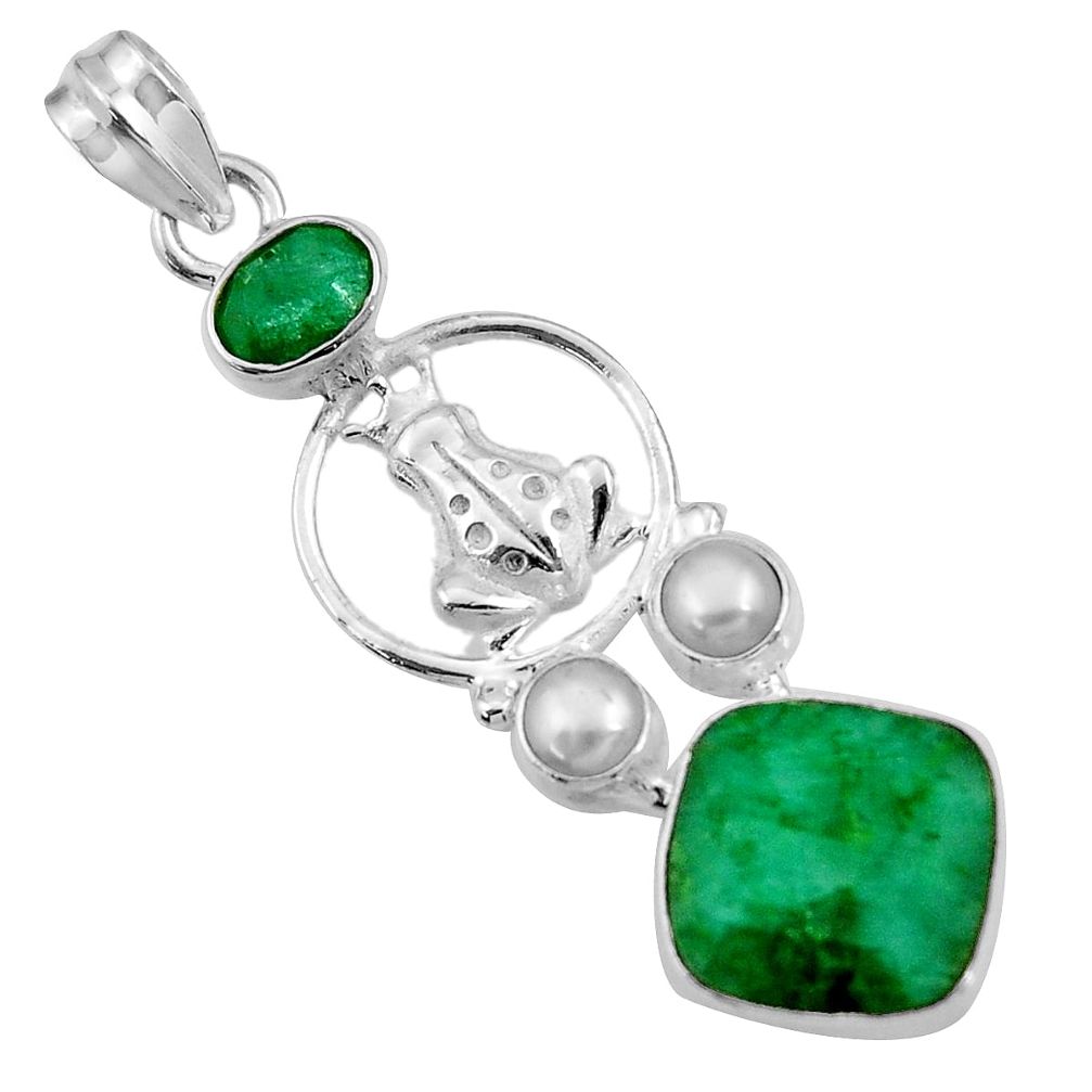  green emerald pearl 925 sterling silver frog pendant d43873