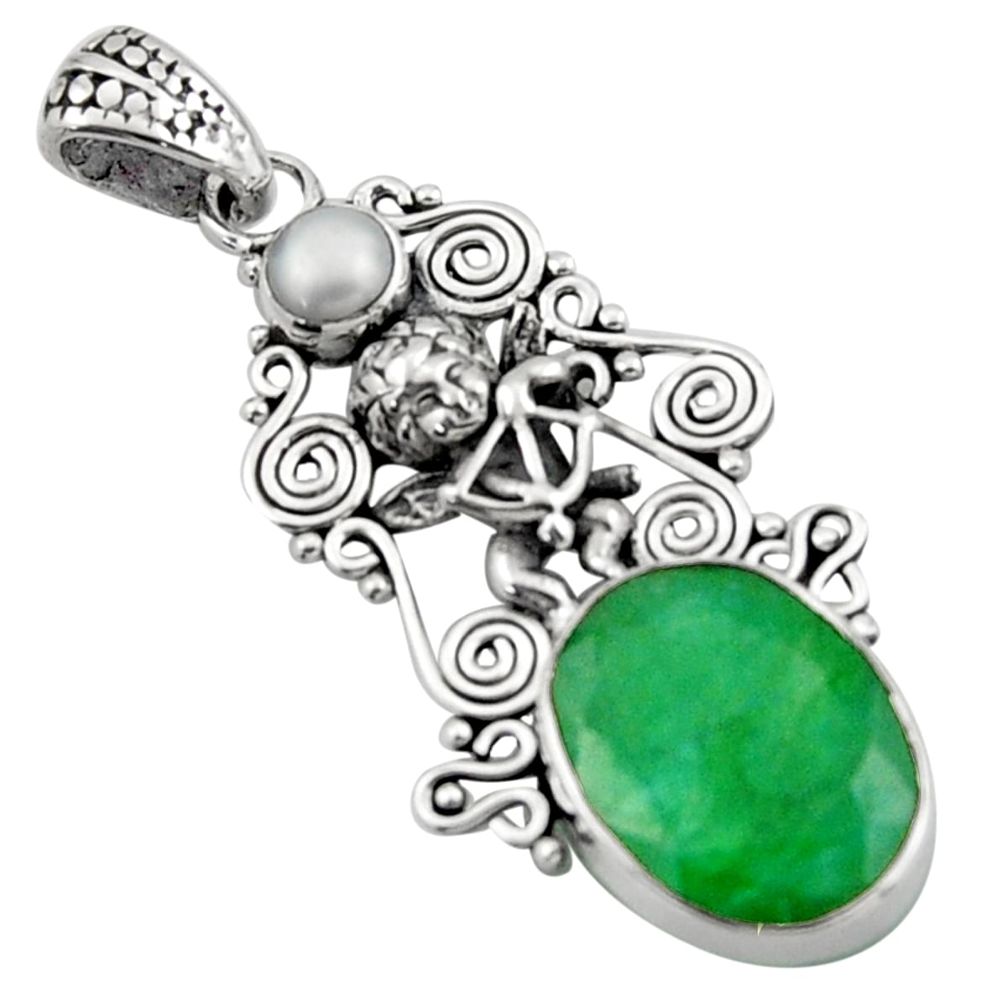9.72cts natural green emerald pearl 925 sterling silver pendant jewelry d46636
