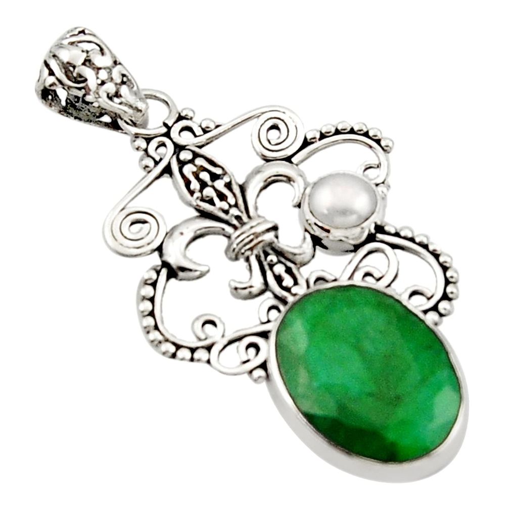 11.44cts natural green emerald pearl 925 sterling silver pendant jewelry d46648