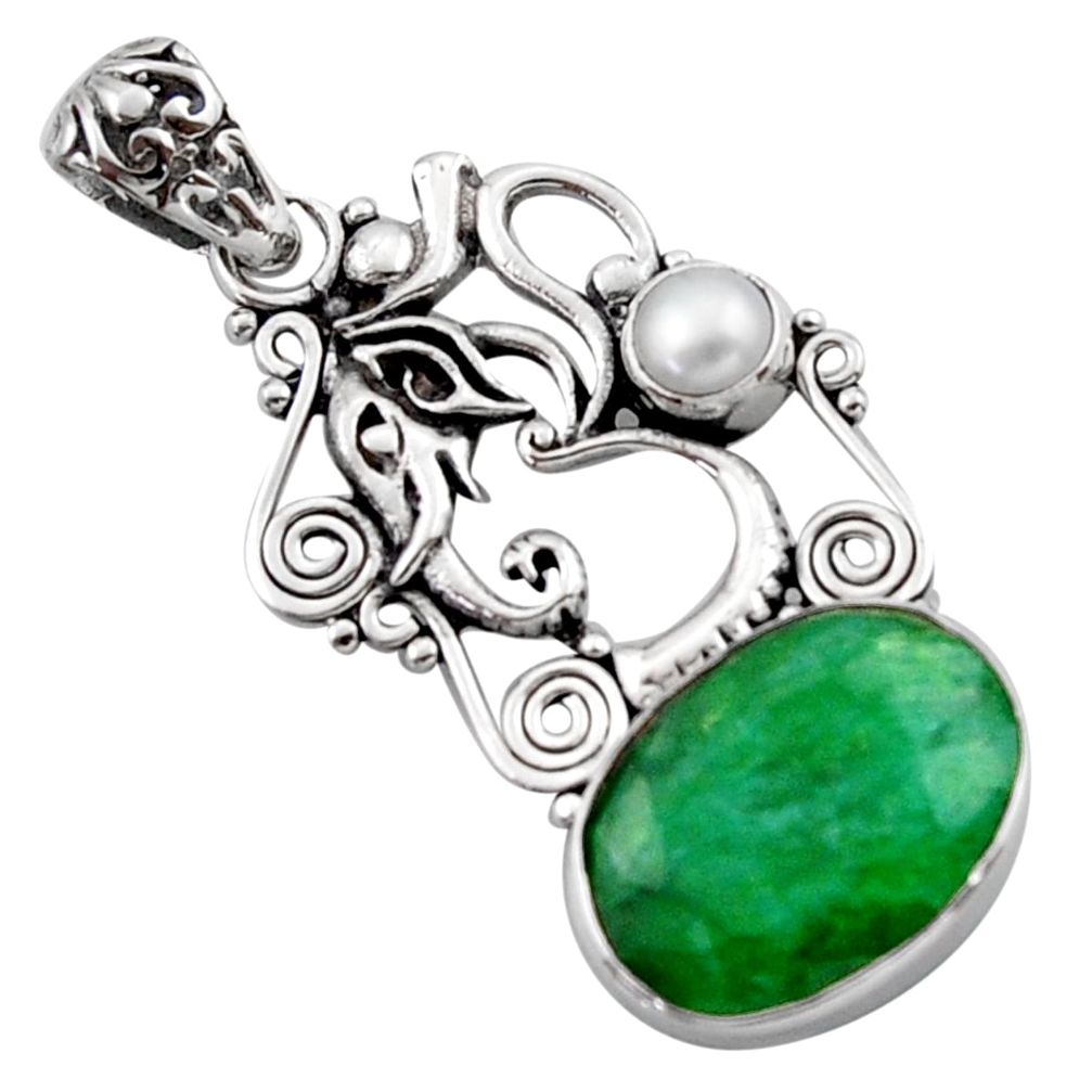 10.02cts natural green emerald pearl 925 sterling silver pendant jewelry d46734