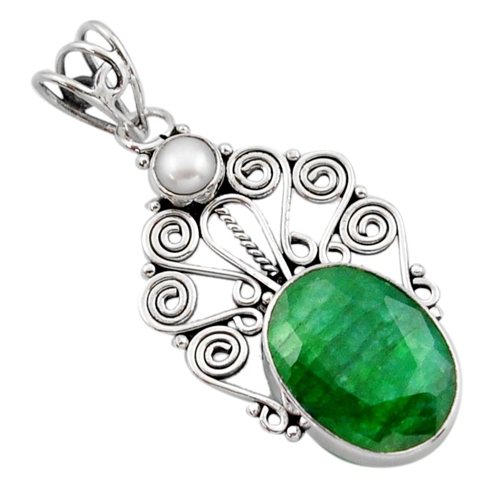 10.81cts natural green emerald pearl 925 sterling silver pendant jewelry d46736