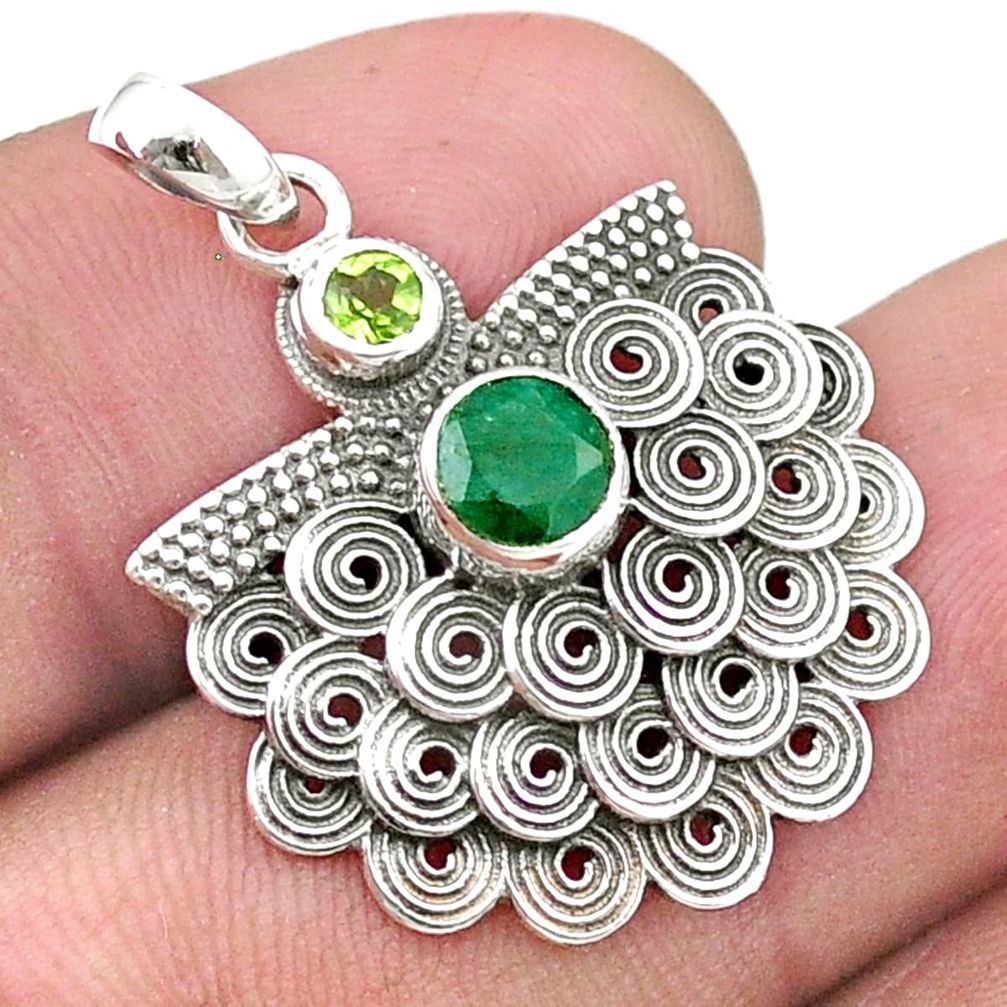 1.26cts natural green emerald peridot 925 sterling silver pendant jewelry u34761