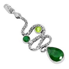 7.33cts natural green emerald peridot 925 sterling silver snake pendant y80205