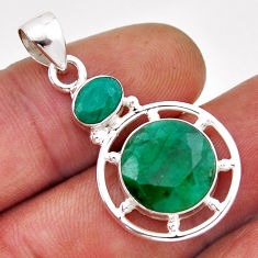 7.39cts natural green emerald round 925 sterling silver pendant jewelry n41780