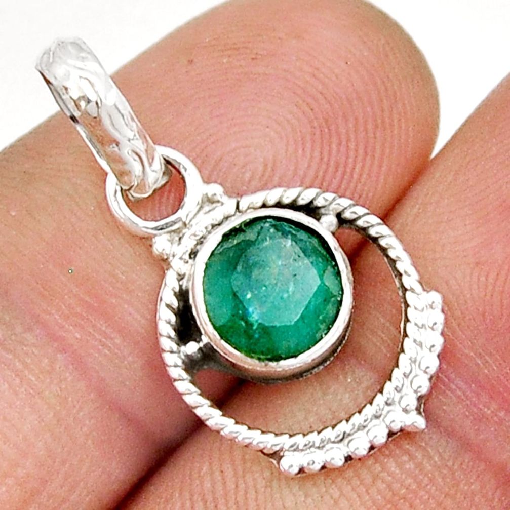 2.28cts natural green emerald round 925 sterling silver pendant jewelry y6067