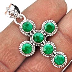 4.93cts natural green emerald round sterling silver holy cross pendant t85783