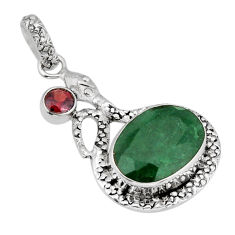 10.30cts natural green emerald ruby 925 sterling silver snake pendant y69541
