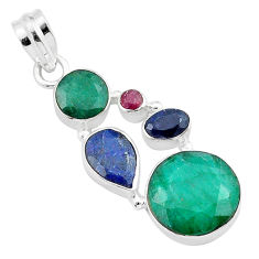 10.39cts natural green emerald sapphire ruby 925 sterling silver pendant u32106