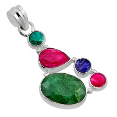 10.63cts natural green emerald sapphire ruby 925 sterling silver pendant y87566