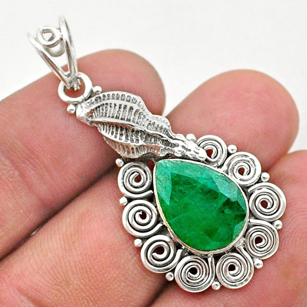 6.01cts natural green emerald sterling silver seashell pendant jewelry t40796