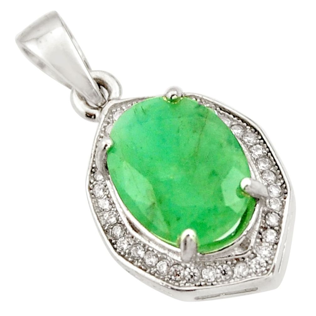 5.84cts natural green emerald white topaz 925 sterling silver pendant c9993