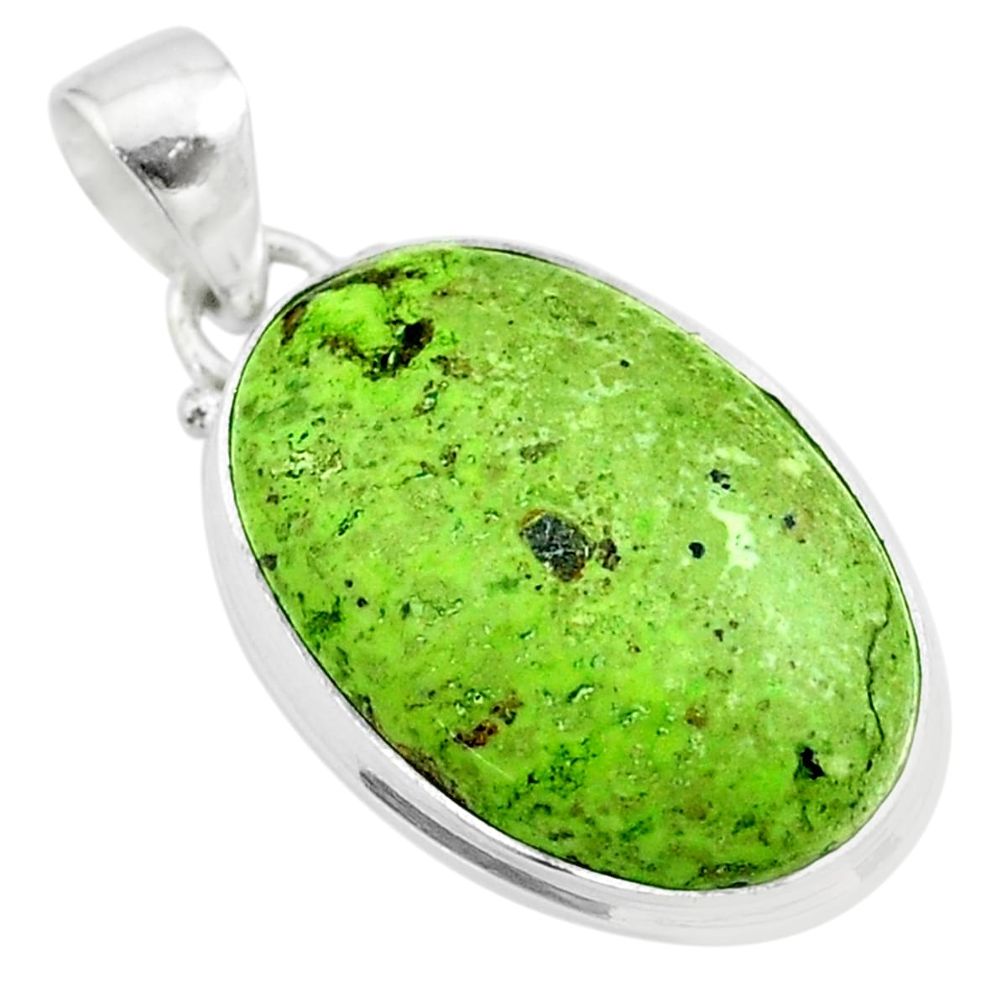 14.10cts natural green gaspeite 925 sterling silver pendant jewelry t54727