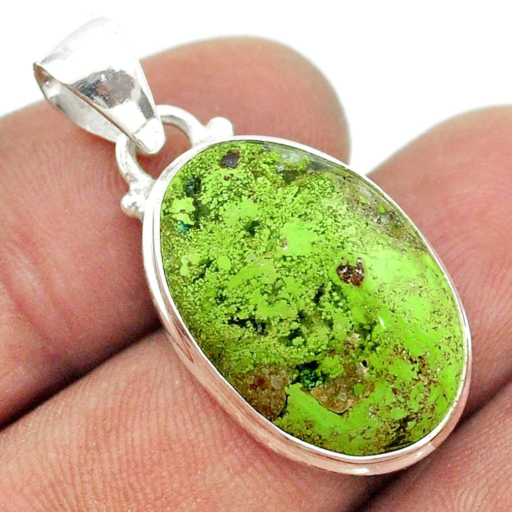 14.23cts natural green gaspeite 925 sterling silver pendant jewelry t54999