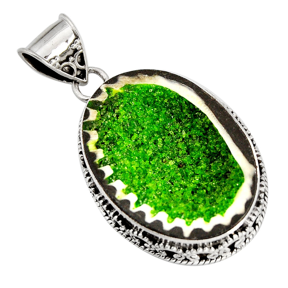 25.26cts natural green geode druzy 925 sterling silver pendant jewelry y74542