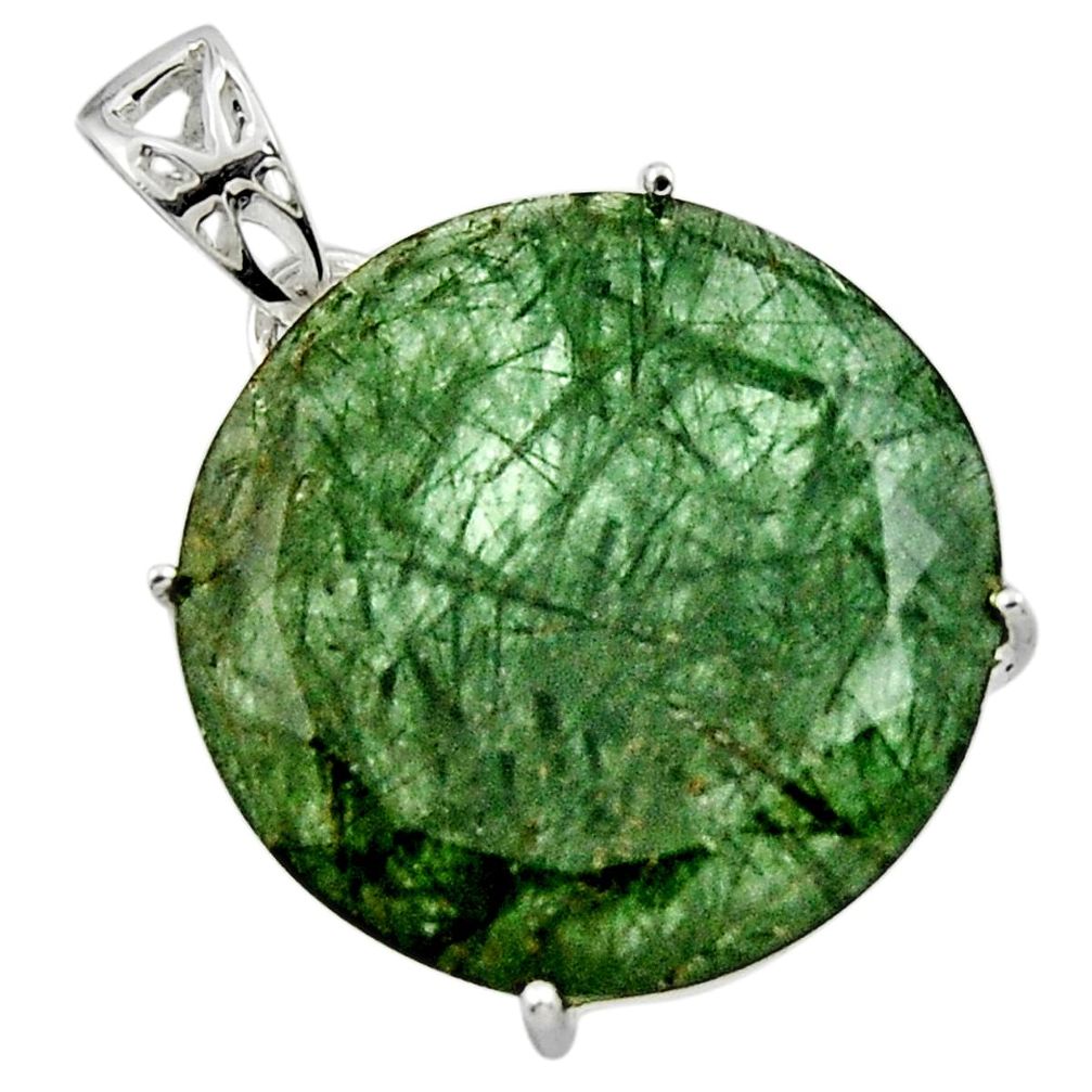 20.76cts natural green golden rutile 925 sterling silver pendant jewelry r48791