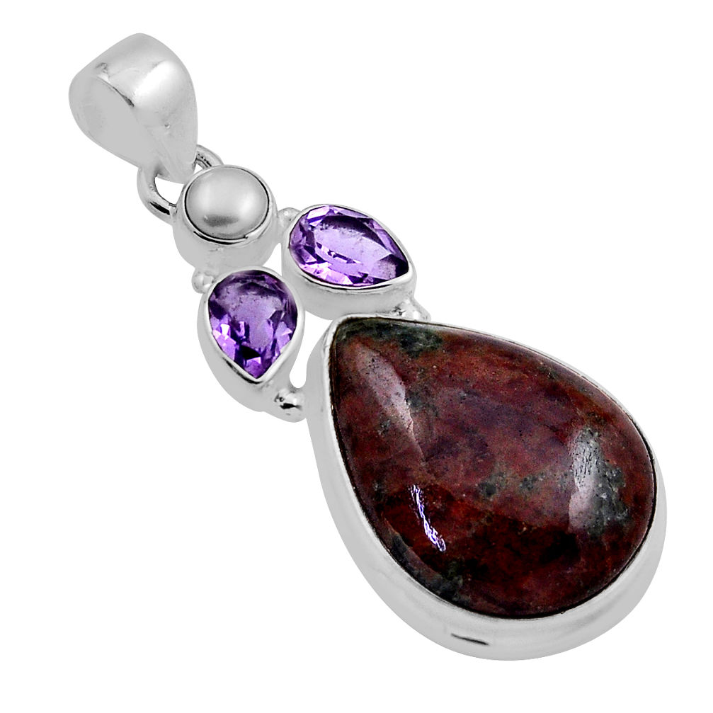 20.35cts natural green grass garnet amethyst pearl 925 silver pendant n25249