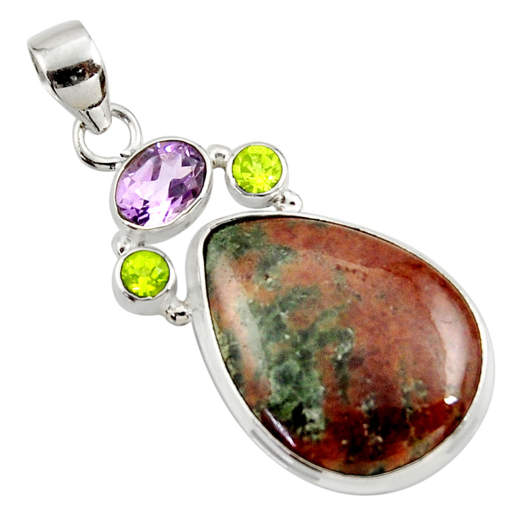  green grass garnet amethyst peridot 925 silver pendant d45289