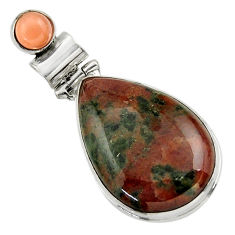 Clearance Sale- 20.65cts natural green grass garnet moonstone 925 sterling silver pendant r31933