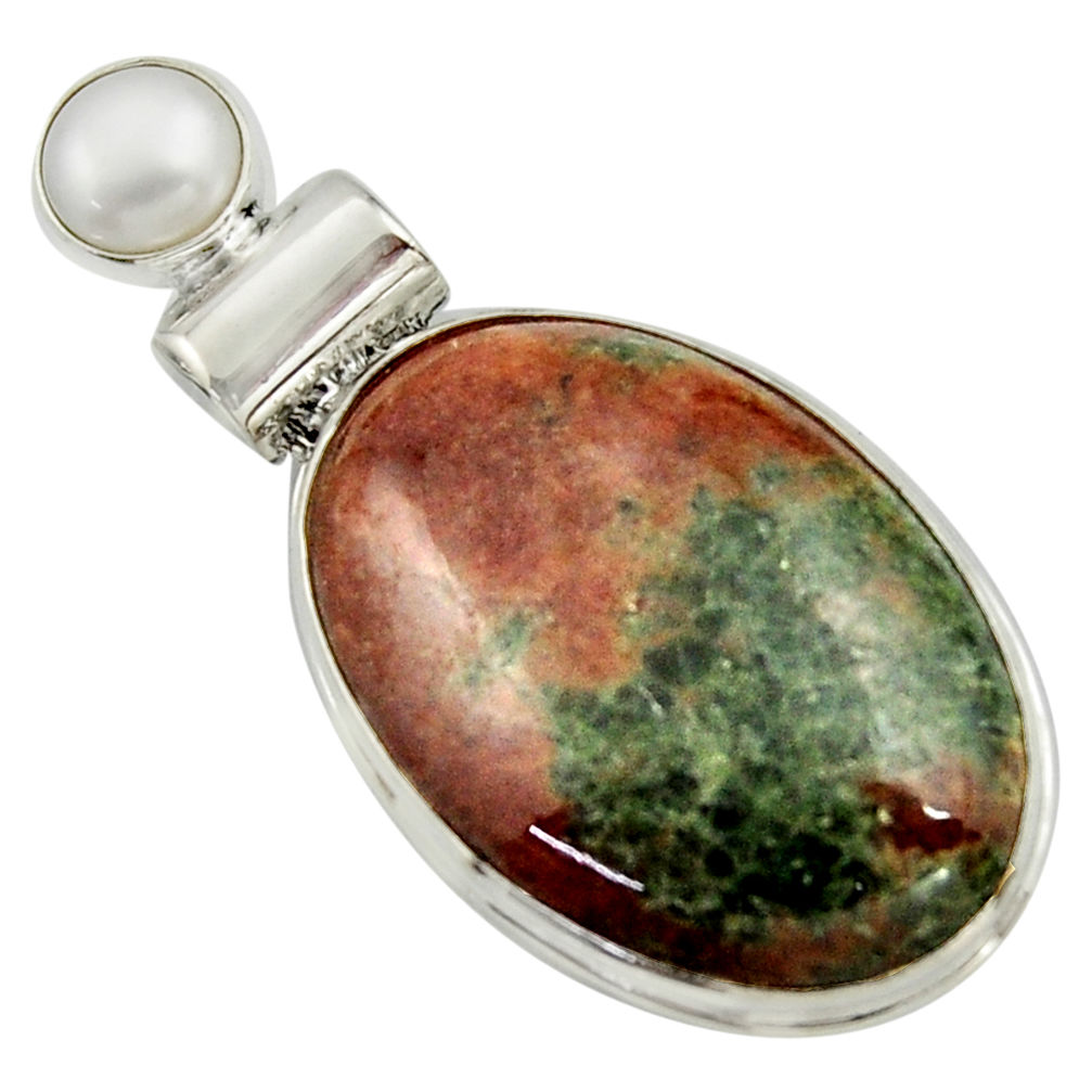 19.72cts natural green grass garnet pearl 925 sterling silver pendant r41689