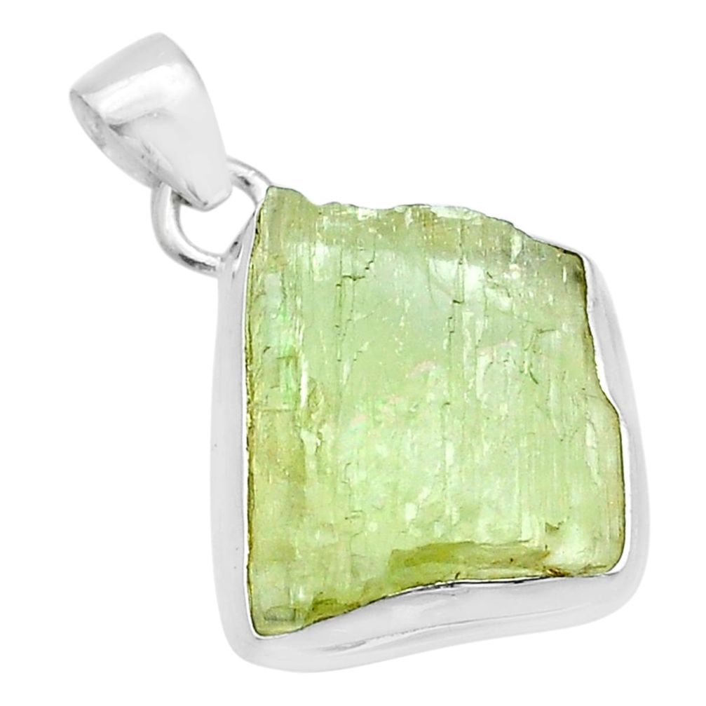 15.77cts natural green hiddenite rough fancy 925 sterling silver pendant u62014