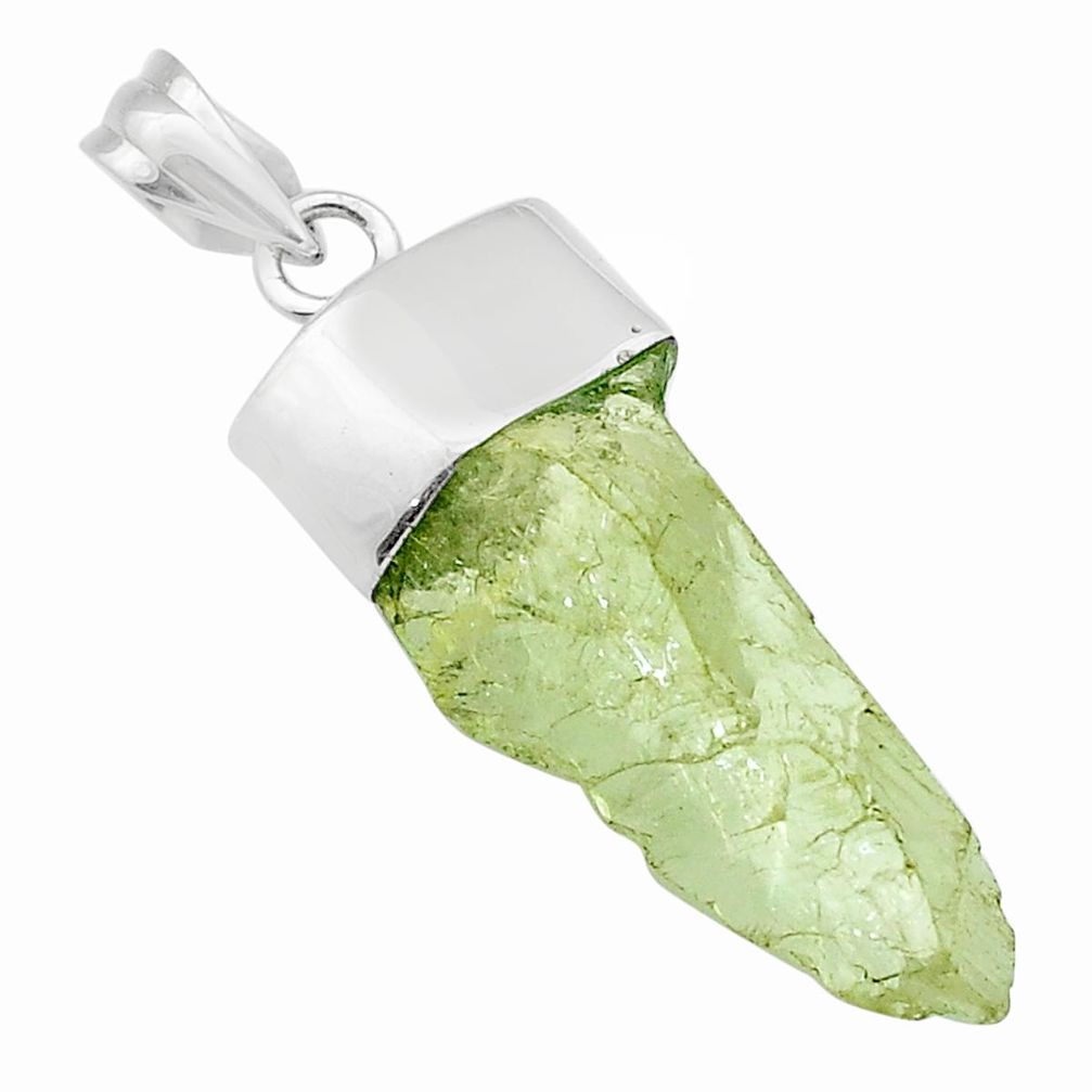 10.85cts natural green hiddenite rough fancy 925 sterling silver pendant u62065