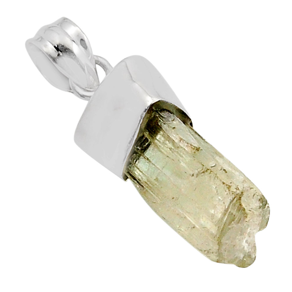 10.65cts natural green hiddenite rough fancy 925 sterling silver pendant y91282