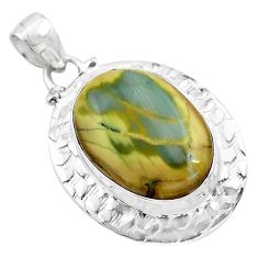 18.22cts natural green imperial jasper 925 sterling silver pendant p85200