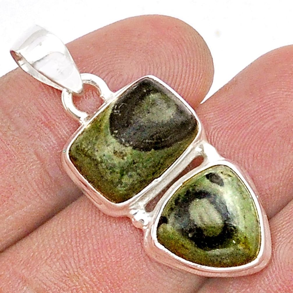 13.51cts natural green kambaba jasper (stromatolites) 925 silver pendant d49273