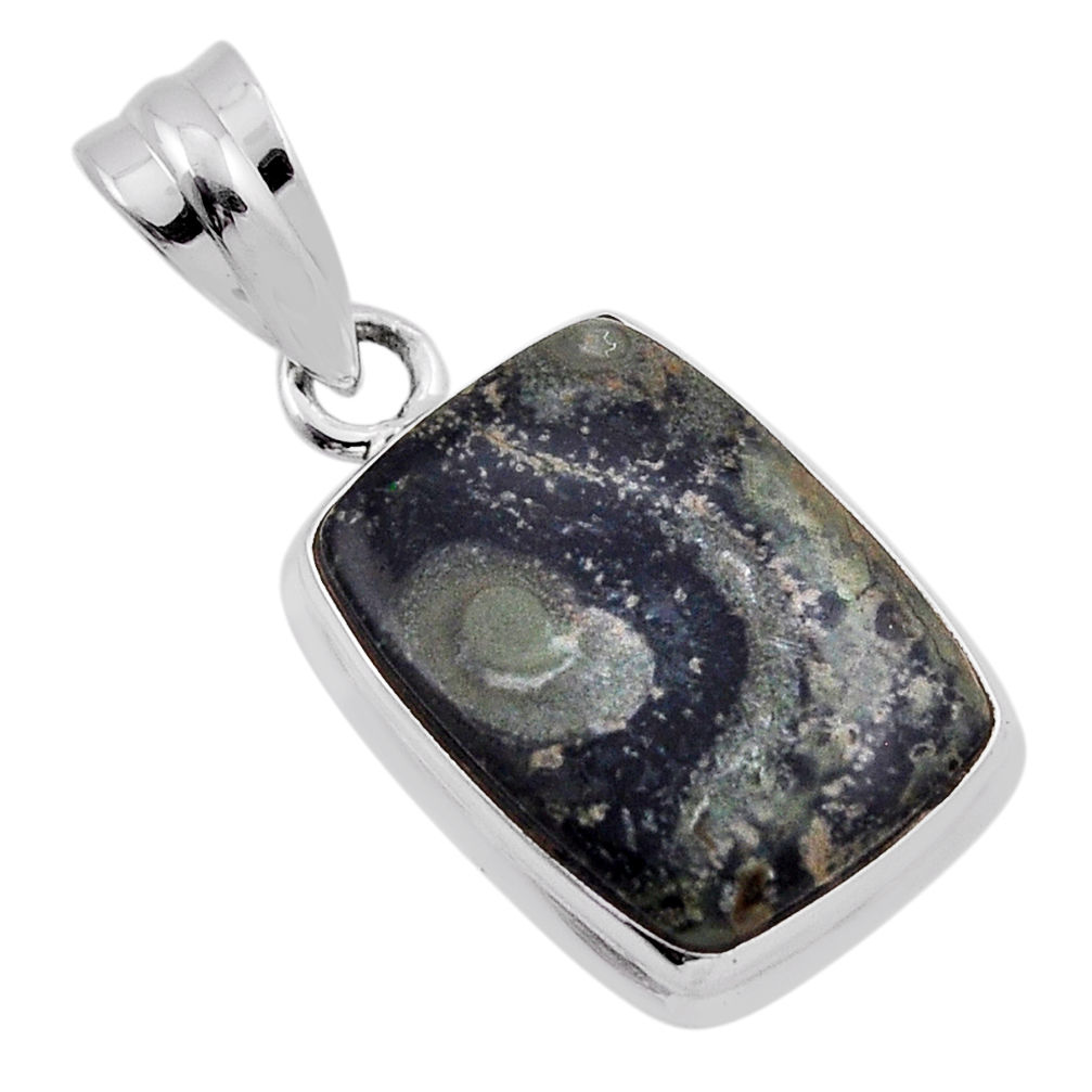 12.52cts natural green kambaba jasper (stromatolites) 925 silver pendant n36568