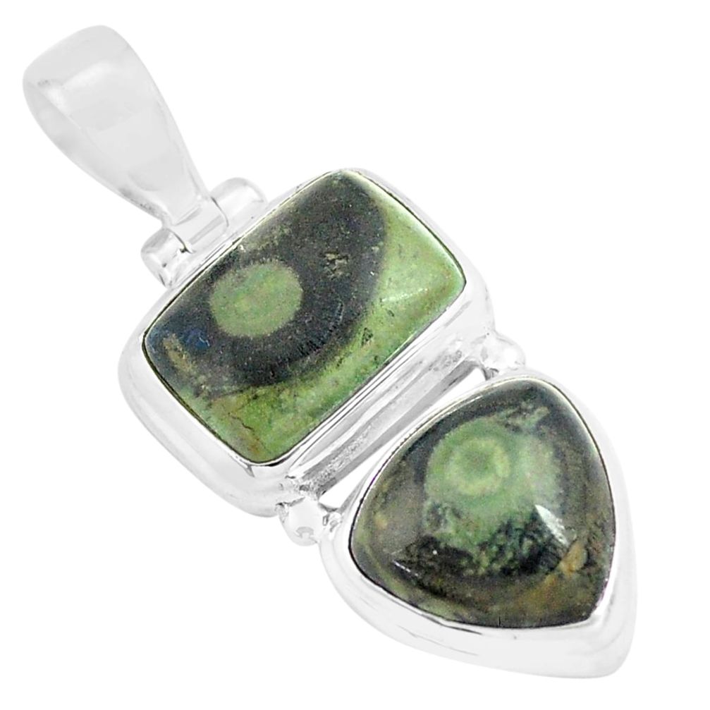 12.07cts natural green kambaba jasper (stromatolites) 925 silver pendant p70486