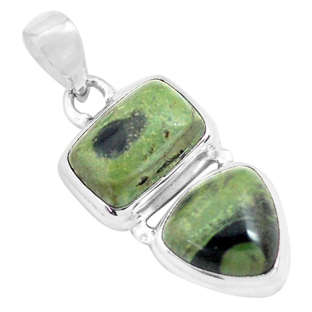 13.26cts natural green kambaba jasper (stromatolites) 925 silver pendant p70492