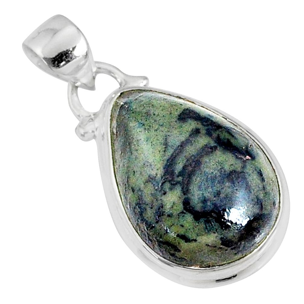 13.15cts natural green kambaba jasper (stromatolites) 925 silver pendant r76493