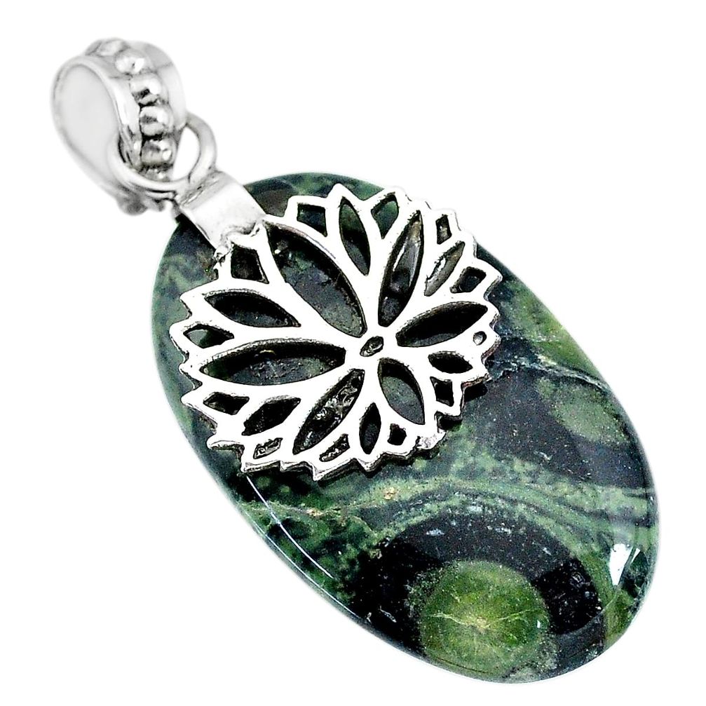 20.65cts natural green kambaba jasper (stromatolites) 925 silver pendant r90829