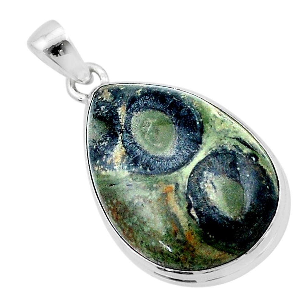 15.77cts natural green kambaba jasper (stromatolites) 925 silver pendant u40393