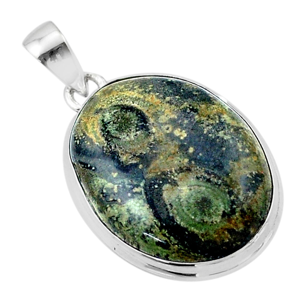 15.82cts natural green kambaba jasper (stromatolites) 925 silver pendant u40398