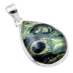 12.07cts natural green kambaba jasper (stromatolites) 925 silver pendant u40406