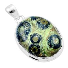 15.82cts natural green kambaba jasper (stromatolites) 925 silver pendant u40409