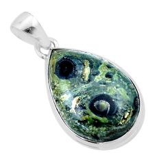 13.37cts natural green kambaba jasper (stromatolites) 925 silver pendant u40416