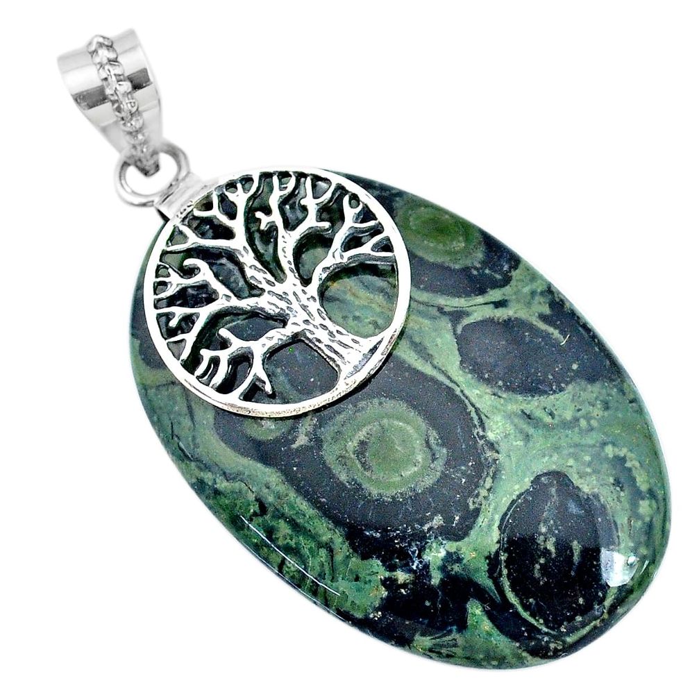 45.08cts natural green kambaba jasper 925 silver tree of life pendant r74428