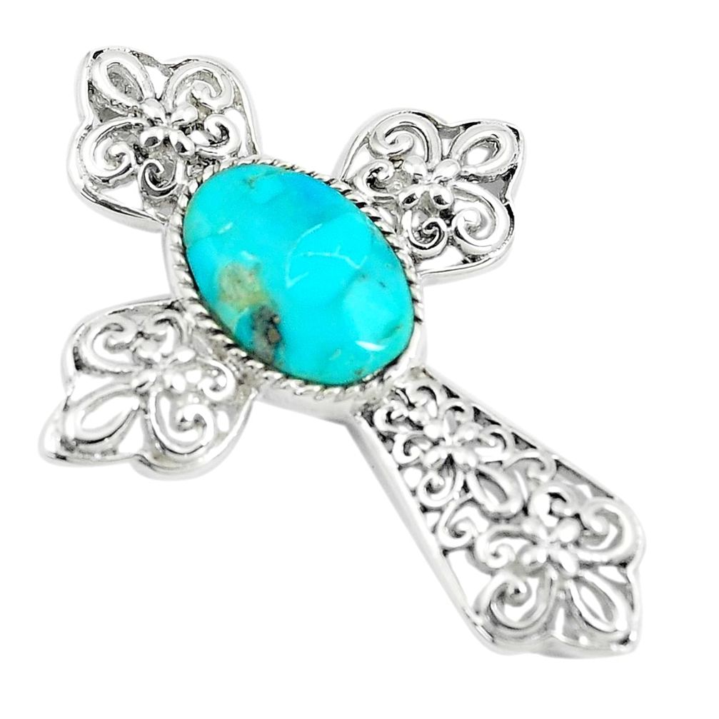 5.75cts natural green kingman turquoise 925 silver holy cross pendant c10778