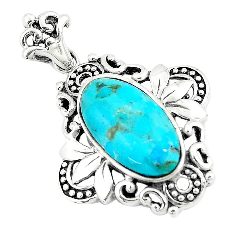 LAB 6.19cts natural green kingman turquoise 925 sterling silver pendant c10781