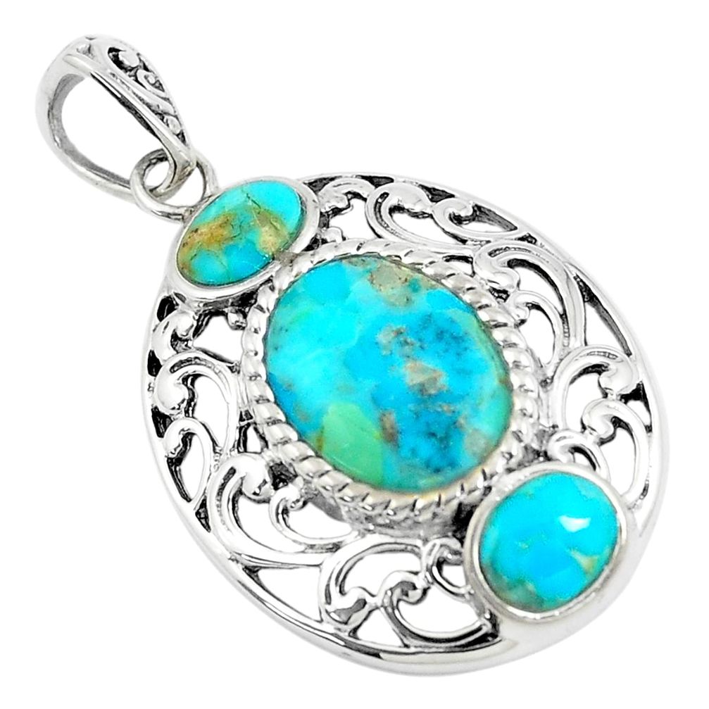 6.76cts natural green kingman turquoise 925 sterling silver pendant c10809