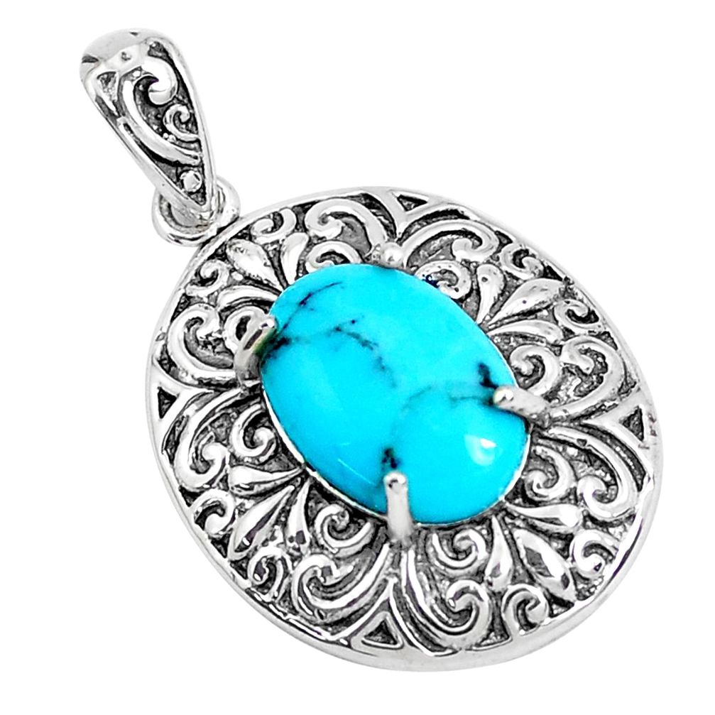 3.68cts natural green kingman turquoise 925 sterling silver pendant c10832