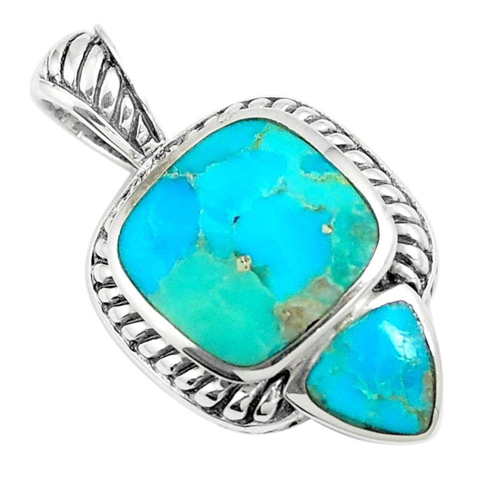 6.63cts natural green kingman turquoise 925 sterling silver pendant c10833