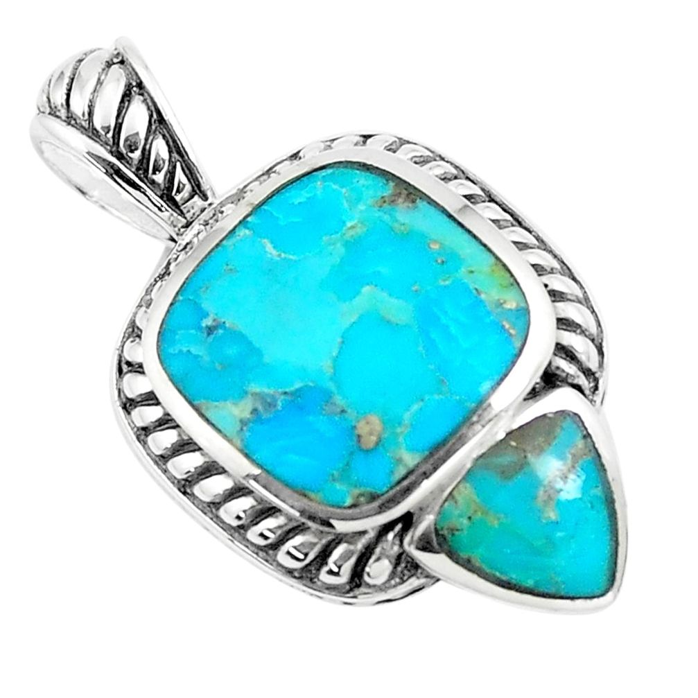 7.24cts natural green kingman turquoise 925 sterling silver pendant c10834